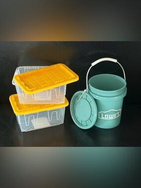 Lowes Teeny Tote tiny mini miniature clear bin AND spring teal bucket lid